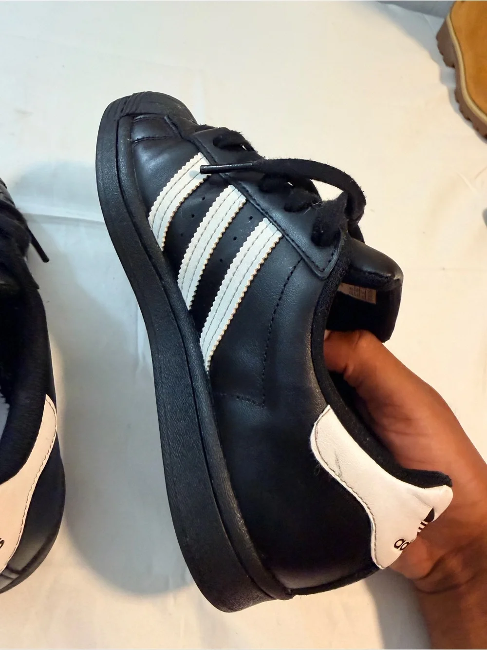 adidas Kids Black Sneakers with White Stripes and Gold Logo